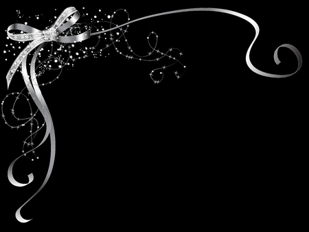 Silver Christmas ribbon on black baskgroundのイラスト素材