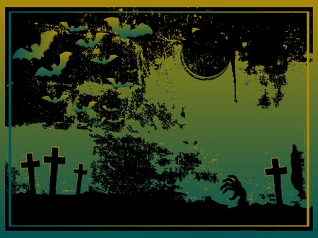Green Halloween card with cemetery and batsのイラスト素材