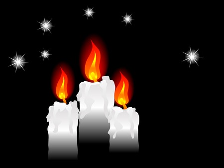 Three white candles on the black background.のイラスト素材