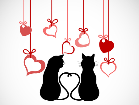 Silhouettes of two cats in love  - vector illustrationのイラスト素材
