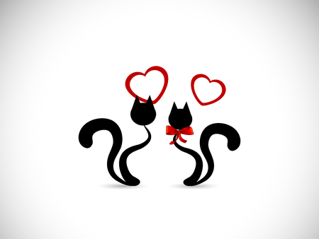 Silhouettes of two black cats in love vector illustration.のイラスト素材