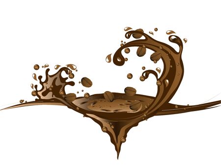 Fresh coffee beans  in chocolate splashのイラスト素材