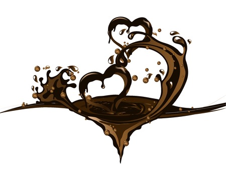 Two hearts in chocolate splash isolated on plain background.のイラスト素材