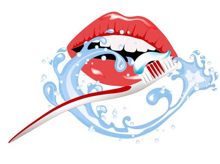 Woman brushing her teeth in cartoon illustration.のイラスト素材