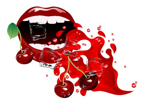 Sexy red lips and fresh juice splash. Drinking mode.のイラスト素材