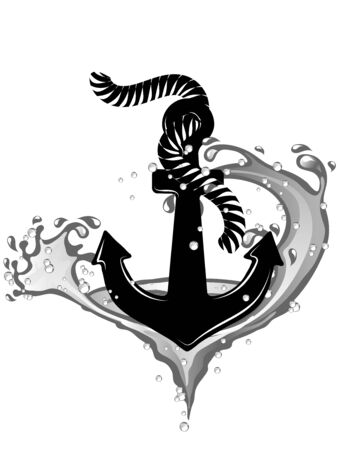 Black anchor in whirpool isolated on white backgroundのイラスト素材