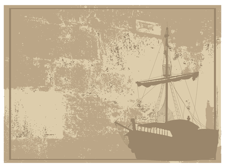 Silhouette of the pirate ship on vintage backdropのイラスト素材