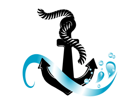 Black anchor in wave isolated on white backgroundのイラスト素材