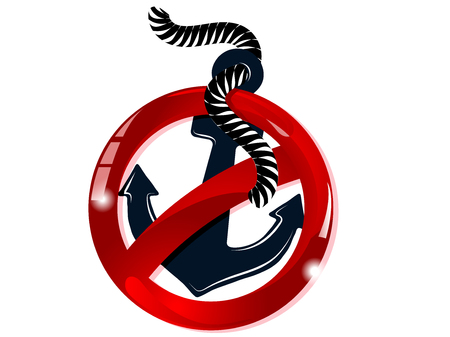 Glass forbidden sign with blue anchorのイラスト素材