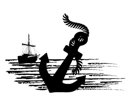 Black silhouette of the pirate ship isolated on white backgroundのイラスト素材