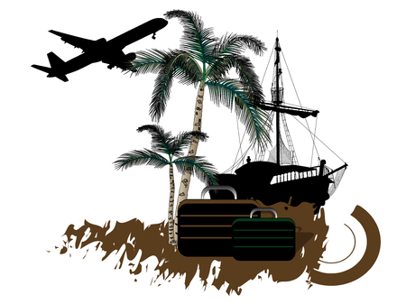 Travel background with ship and airplane illustration.のイラスト素材