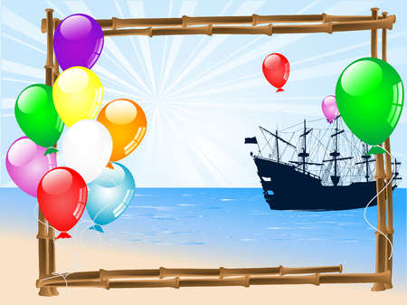 Summer frame with ship and balloons.のイラスト素材