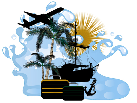 Travel background with ship and airplaneのイラスト素材