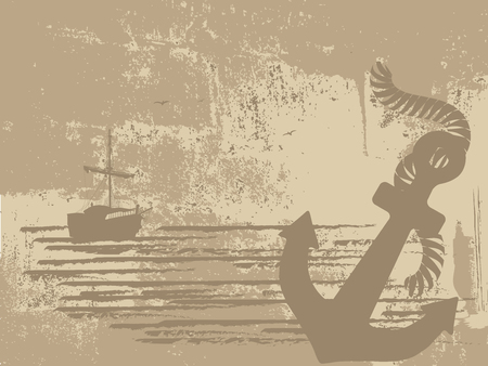 Silhouette of the pirate ship on vintage backgroundのイラスト素材
