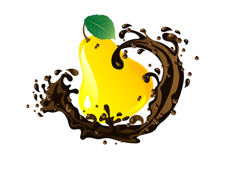 Fresh yellow pear  in chocolate splashのイラスト素材