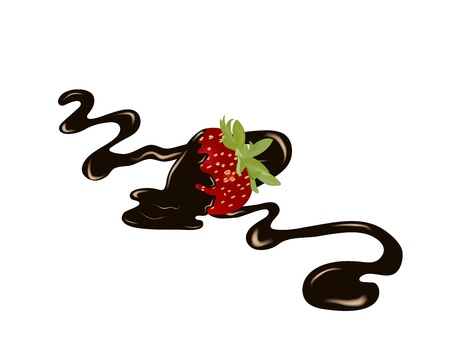Fresh strawberry in chocolate splashのイラスト素材