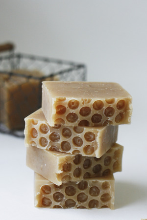 Honey Oatmeal Soap Helps clean and nourish the skinの写真素材