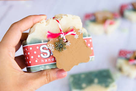 Organic handmade soap to cleanse your body, wash your handsの写真素材