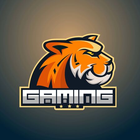 Tiger mascot logo design with modern illustration concept style for badge, emblem and t shirt printing. Angry tiger illustration for sport and e-sport team.のイラスト素材