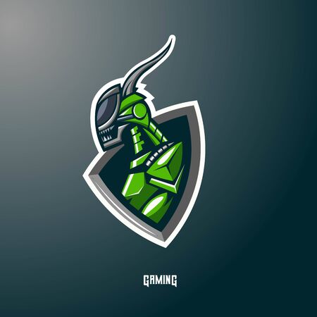 Monster Robot mascot logo design vector with modern illustration concept style for badge, emblem and t shirt printing. Angry green robot monster illustration for sport and e-sport team.のイラスト素材