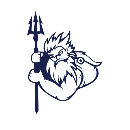 Zeus mascot logo design vector with modern illustration concept style for badge, emblem and shirt printing. Zeus illustration with trident Poseidonのイラスト素材