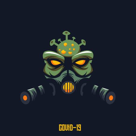 illustration of the devil corona virus. Devil mascot logo design vector with modern illustration concept style for badge, emblem and t shirt printing. Covid19 illustration for sport teamのイラスト素材