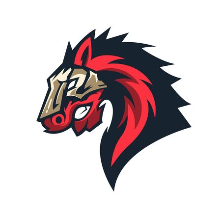 Horse mascot logo design vector with modern illustration concept style for badge, emblem and t shirt printing. Angry Horse illustration for sport and e-sport team.のイラスト素材