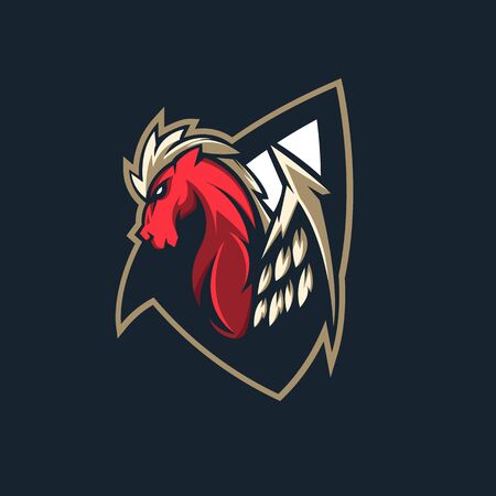 Pegasus mascot logo design vector with modern illustration concept style for badge, emblem and t shirt printing. Red Pegasus illustration for sport and e-sport team.のイラスト素材