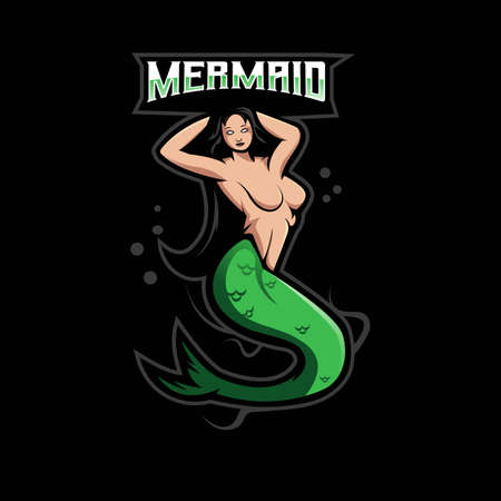 mermaid mascot logo design vector with modern illustration concept style for badge, emblem and t shirt printing. sexy mermaid illustration for sport and e-sport team.のイラスト素材