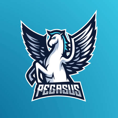 Pegasus e-Sport Mascot Logo Design Illustration Vectorのイラスト素材