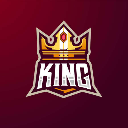 Crown King mascot logo design vector with modern illustration concept style for badge, emblem and t shirt printing. Gold crown with jewels for e-Sport teamのイラスト素材