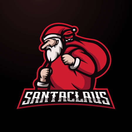 Santa Claus mascot logo design vector with modern illustration concept style for badge, emblem and t shirt printing. Santa Claus holding a giftのイラスト素材