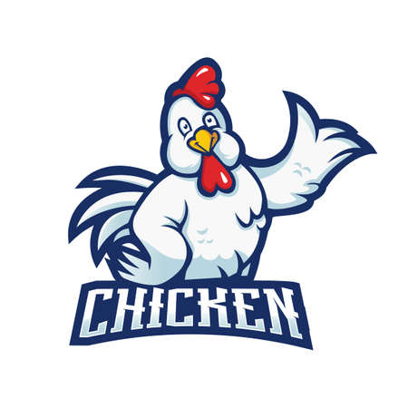 Friendly chicken mascot logo for food or gaming with white backgroundのイラスト素材