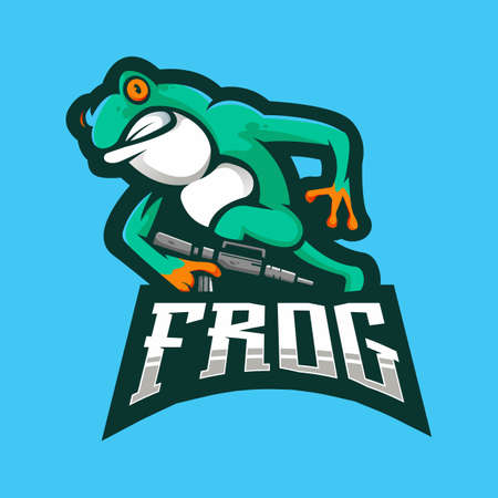 Frog mascot  design. Illustration of a war frog carrying a weapon for gamingのイラスト素材
