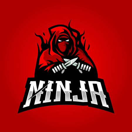 Ninja mascot logo design vector with modern illustration concept style for badge, emblem and t-shirt printing. Red ninja with knife for eSportのイラスト素材