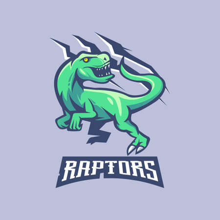 Raptors mascot design vector with modern illustration concept style for badge, emblem and t-shirt printing. Angry Raptor illustration with claw for e sportのイラスト素材