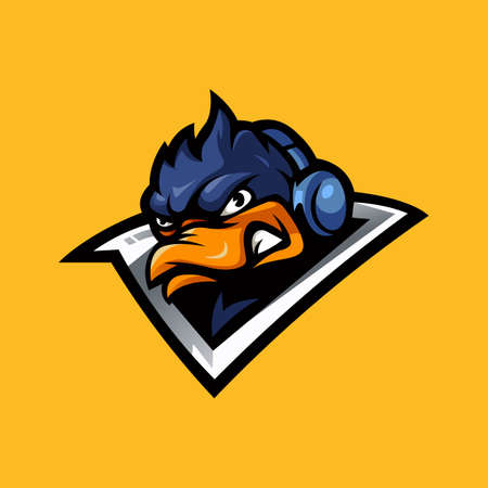 Duck gaming mascot   design vector with modern illustration concept style for badge, emblem and t-shirt printing. Angry Duck wearing headset for e sportのイラスト素材