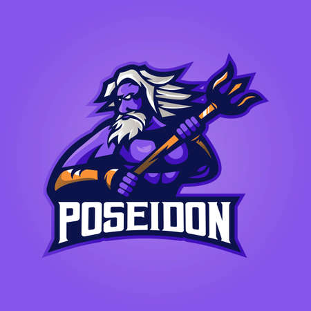 Poseidon mascot design vector with modern illustration concept style for badge, emblem and t-shirt printing. Poseidon illustration with trident for esportのイラスト素材