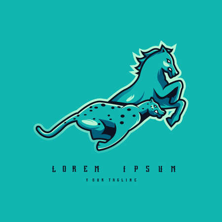 Leopard and horse running, logo Design vector template Illustrationのイラスト素材