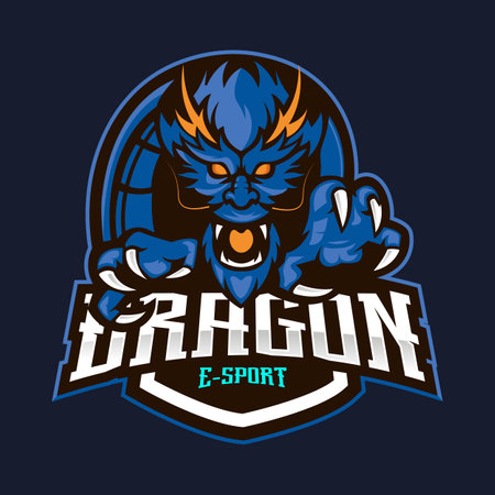 Dragon mascot logo design vector with modern illustration concept style for badge, emblem and t-shirt printing. Angry dragon logo with dark backgroundのイラスト素材