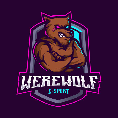 Werewolf mascot logo design with modern illustration concept style for badge, emblem and t-shirt printing. Angry wolf illustration for sport teamのイラスト素材