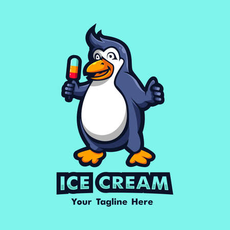 Penguin holding ice cream for mascot logo design illustrationのイラスト素材