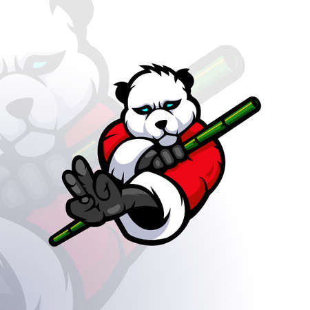 Illustration of panda holding bamboo for mascot logo esport gamingのイラスト素材