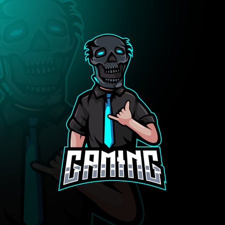 Guy with a tie wearing a skull mask for gamingのイラスト素材