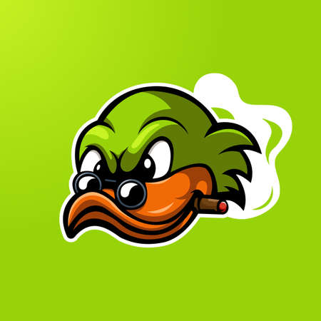 Duck mascot  design vector with modern illustration concept style for badge, emblem and t-shirt printing. Illustration of a duck wearing glasses while smokingのイラスト素材