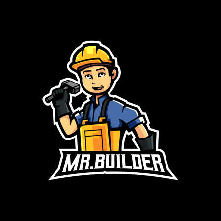 Mr Builder Mascot  Design Illustration Vector. Construction worker mascot design for construction companiesのイラスト素材
