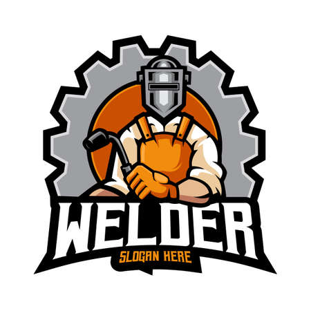 welder mascot logo design illustration vector isolated on white backgroundのイラスト素材