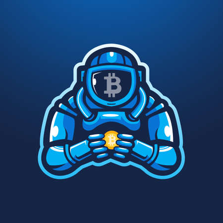 Astronaut holding bitcoin mascot logo design illustration vectorのイラスト素材