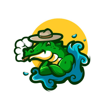 crocodile in water while smoking is on vacationのイラスト素材