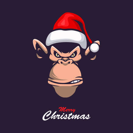 Monkey wearing a christmas hat mascot logo design illustration vectorのイラスト素材